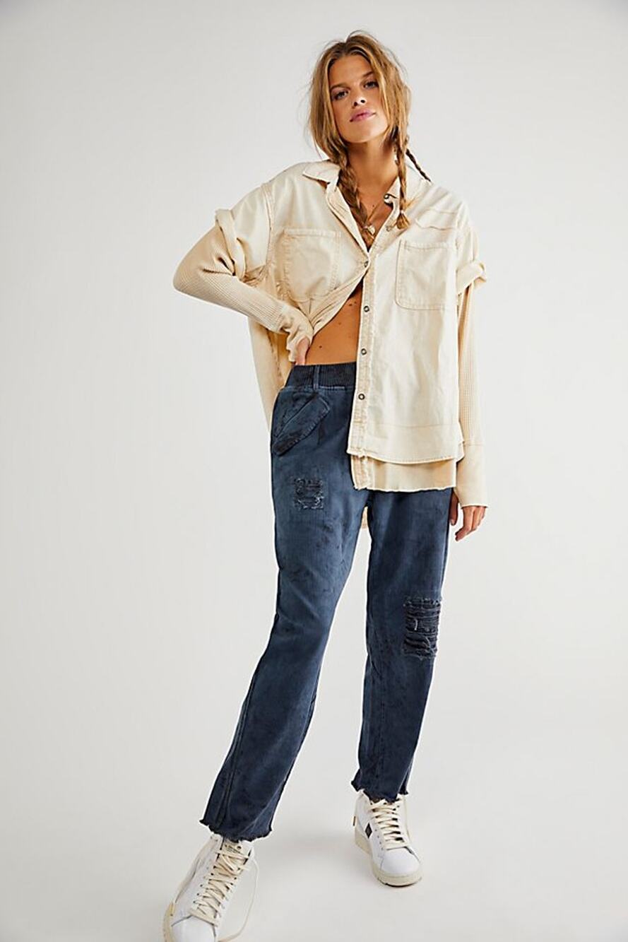 Free People Layer It Up Denim Twofer in Tofu Shirt Jacket Medium NEW
